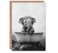 Artery8 Greeting Card Cute Baby Elephant In Bathtub Black White Surreal Blank For Him Or Her Art Birthday Card