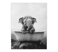 Cute Baby Elephant In Bathtub Black White Surreal Wall Art Print Artery8 Grey W24 inch x H32 inch