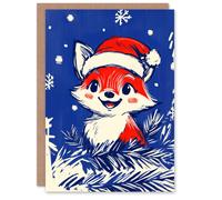 Artery8 Cute Baby Fox With Santa Hat Cartoon For Child Kids Xmas Festive Christmas Card