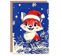 Artery8 Cute Baby Fox With Santa Hat Cartoon For Child Kids Xmas Festive Christmas Card