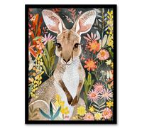 Artery8 Cute Baby Kangaroo with Vibrant Spring Flowers Framed Wall Art | Size: A4 Artery8 Multicolor A4