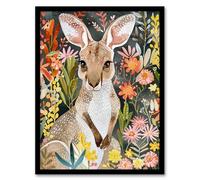 Artery8 Cute Baby Kangaroo with Vibrant Spring Flowers Kids Bedroom Nursery Artwork Framed Wall Art Print A4
