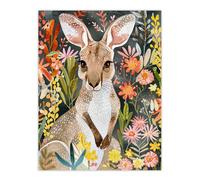 Artery8 Cute Baby Kangaroo with Vibrant Spring Flowers Wall Art Print | Size: W12" x H16" Artery8 Multicolor W12" x H16"