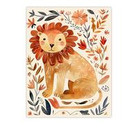 Artery8 Cute Baby Lion Rustic Floral Watercolour Kids Bedroom Nursery Large Wall Art Poster Print Thick Paper 18X24 Inch