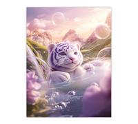 Artery8 Cute Baby White Tiger Purple Bubble Pond Fantasy Wall Art Print | Size: W12" x H16" Artery8 Purple W12" x H16"
