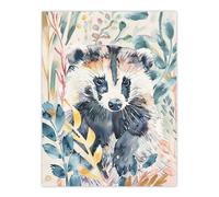 Artery8 Cute Badger Botanical Watercolour Soft Woodland Living Room Extra Large XL Wall Art Poster Print