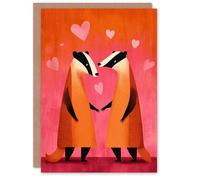 Artery8 Cute Badgers Animals In Love Modern Illustration Valentine's Day Card Artery8 Multicolor