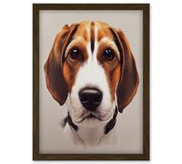 Artery8 Cute Beagle Dog Face Realistic Portrait Artwork Framed Wall Art Print A4 in Brown Artery8 Brown