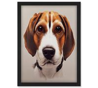 Artery8 Cute Beagle Dog Face Realistic Portrait Wall Art Print - A4 Size