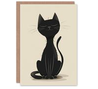 Artery8 Cute Black Kitty Cat Lover Simple Cartoon Birthday Card Artery8 Black