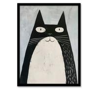 Artery8 Cute Black White Tuxedo Cat Lover Pet Painting Living Room Artwork Framed Wall Art Print A4