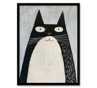 Artery8 Cute Black White Tuxedo Cat Lover Pet Painting Living Room Art Print Framed Poster Wall Decor 12x16 inch