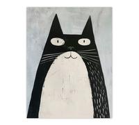 Artery8 Cute Black White Tuxedo Cat Lover Pet Painting Wall Art Print | Size: W12" x H16" Artery8 Black W12" x H16"
