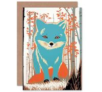 Artery8 Cute Blue Fox Woodland Baby Animal for Child Children Kids Birthday Congratulations Wife Mum Blank Art Greeting Card