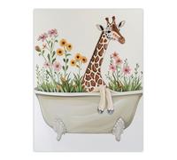 Artery8 Cute Boho Giraffe in Bathtub Filled with Flowers Wall Art Print in Beige | Size: W12" x H16" Artery8 Beige W12" x H16"