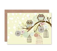 Artery8 Cute Branch Cages Owl Art Blank Just to Say Card Artery8 Multicolor
