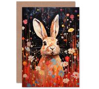 Artery8 Cute Bunny Rabbit in a Daisy Flower Meadow Child Children Kids Birthday Thank You Congratulations Blank Art Greeting Card