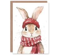Artery8 Cute Bunny Rabbit Red Winter Hat Scarf For Child Kids Xmas Festive Christmas Card