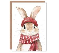 Artery8 Cute Bunny Rabbit Red Winter Hat Scarf For Child Kids Xmas Festive Christmas Card