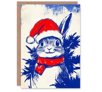 Artery8 Cute Bunny Rabbit With Santa Hat Scarf For Child Kids Xmas Festive Christmas Card