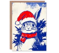 Artery8 Cute Bunny Rabbit With Santa Hat Scarf For Child Kids Xmas Festive Christmas Card
