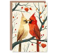 Artery8 Cute Cardinal Birds Couple Stylised Autumn Forest Birthday Card in Red Artery8 Red
