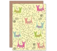 Artery8 Cute Cartoon Cats String Kittens Greetings Card Artery8 Multicolor