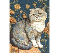 Artery8 Cute Cat with Floral Pattern Fur and Autumn Flower Blooms Art Nouveau Modern Illustration Large Wall Art Poster Print Thick Paper 18X24 Inch