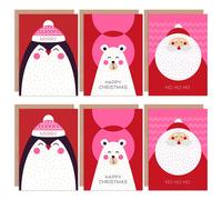 Artery8 Cute Christmas Penguin Polar Bear Santa Greeting Cards With Envelopes Pack of 6 in Red Artery8 Red