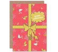 Artery8 Cute Christmas Present Wrapper Xmas Gift Bow Ribbon Greetings Card in Red Artery8 Red
