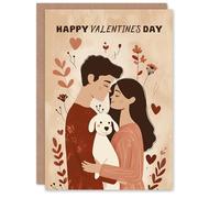 Artery8 Cute Couple With White Pet Dog Boho Illustration Valentine's Day Card