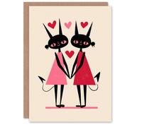Artery8 Cute Devils Holding Hands Modern Illustration Valentine's Day Card in White Artery8 White
