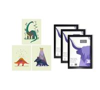Artery8 Cute Dinosaur Wall Art - Set of 3 A4 Sized Art with Black Frames - Kids Bedroom Stegosaurus Apatosaurus Triceratops Pastel Colour