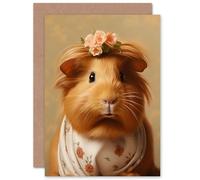 Artery8 Cute Dressed Up Guinea Pig for Wife Her Mum Sister Daughter Mom Gran Nan Birthday Thank You Kids Child Blank Art Greeting Card