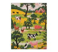 Artery8 Cute Farm Animals Cow Pig Chickens Painting Wall Art Print in Green | Size: W24" x H32" Artery8 Green W24" x H32"