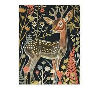 Artery8 Cute Fawn Deer Autumn Portrait Wildflowers Dark Living Room Extra Large XL Wall Art Poster Print