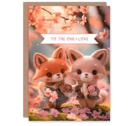 Artery8 Valentine's Day Card Cute Felt Fox Couple Flower Picking One I Love For Her Wife Woman Partner Girlfriend Greeting Card