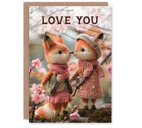 Artery8 Cute Felt Foxes Floral Forest Walk Love You Valentine's Day Card in Pink Artery8 Pink