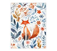 Artery8 Cute Fox with Boho Botanical Pattern Watercolour Wall Art Print | Size: W12" x H16" Artery8 Multicolor W12" x H16"