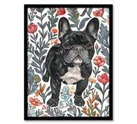 Cute French Bulldog in Flower Garden Dog Lover Framed Wall Art Artery8 Multi A4