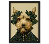 Cute Fun Westie Dog Vintage William Morris Style Artwork Framed Wall Art Print A4 Artery8 Black One Size