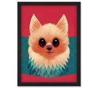 Artery8 Cute Geometric Pomeranian Dog Illustration Artwork Framed Wall Art Print A4 in Black Artery8 Black