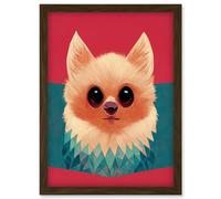 Artery8 Cute Geometric Pomeranian Dog Illustration Artwork Framed Wall Art Print A4 in Brown Artery8 Brown