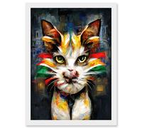 Artery8 Cute Ginger Street Cat With Big Eyes Artwork Framed Wall Art Print A4 in White Artery8 White