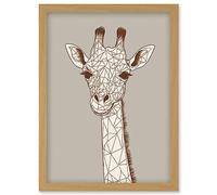Cute Giraffe Head Line Drawing Illustration Artwork Framed Wall Art Print A4 Artery8 Light Oak One Size
