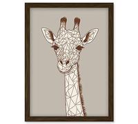 Cute Giraffe Head Line Drawing Illustration Artwork Framed Wall Art Print A4 Artery8 Brown One Size