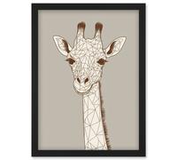 Artery8 Cute Giraffe Head Line Drawing Illustration Artwork Framed Wall Art Print A4 in Black Artery8 Black
