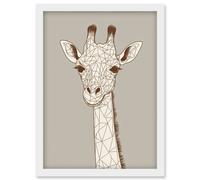 Cute Giraffe Head Line Drawing Illustration Artwork Framed Wall Art Print A4 Artery8 White One Size