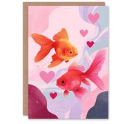 Artery8 Cute Goldfish Colourful Modern Abstract Design Valentine's Day Card