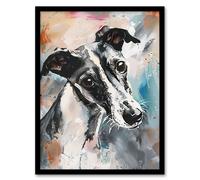 Cute Greyhound Whippet Dog Lover Pet Portrait Framed Art Print Artery8 Multi A4